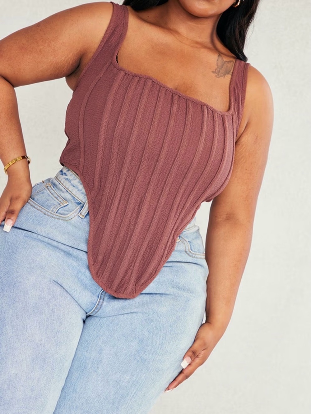 NWT Prettylittlething Plus Brown Textured Boned Corset Top